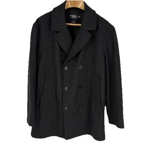 Evergreen Coat Mens 40 Gray Wool Melton PeaCoat Double Breasted Nautical Classic